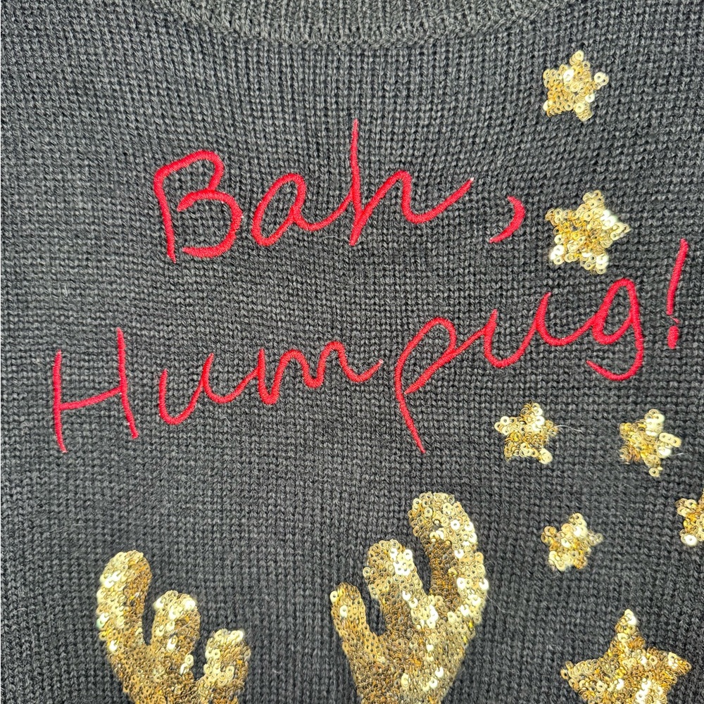 Christmas Sweater Ugly Embroidered Sequin Pug - SKU 1093 - Picture 3 of 4